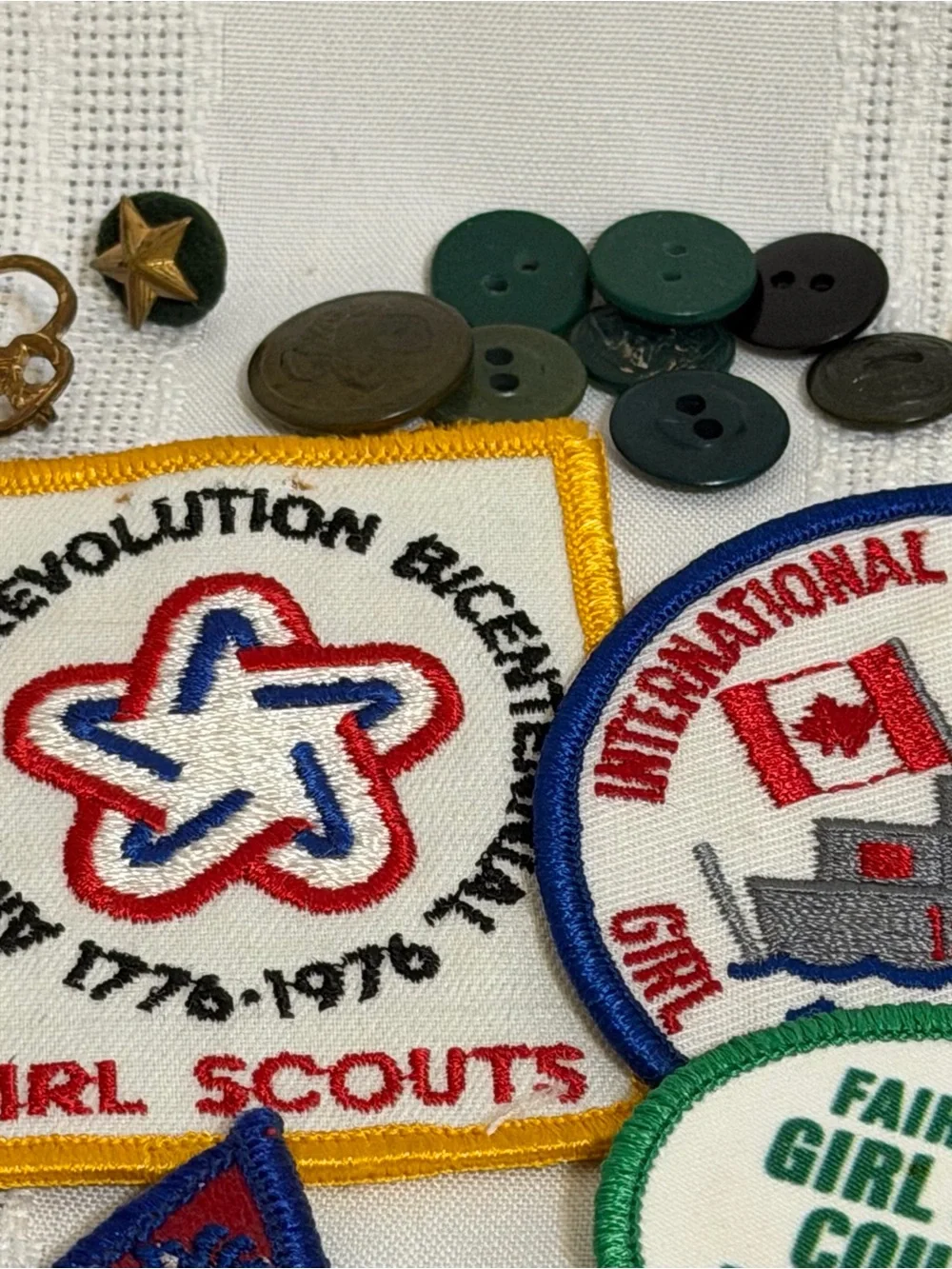 Vintage Girl Scout Patches Pins Badges Uniform Buttons Coin Dispenser